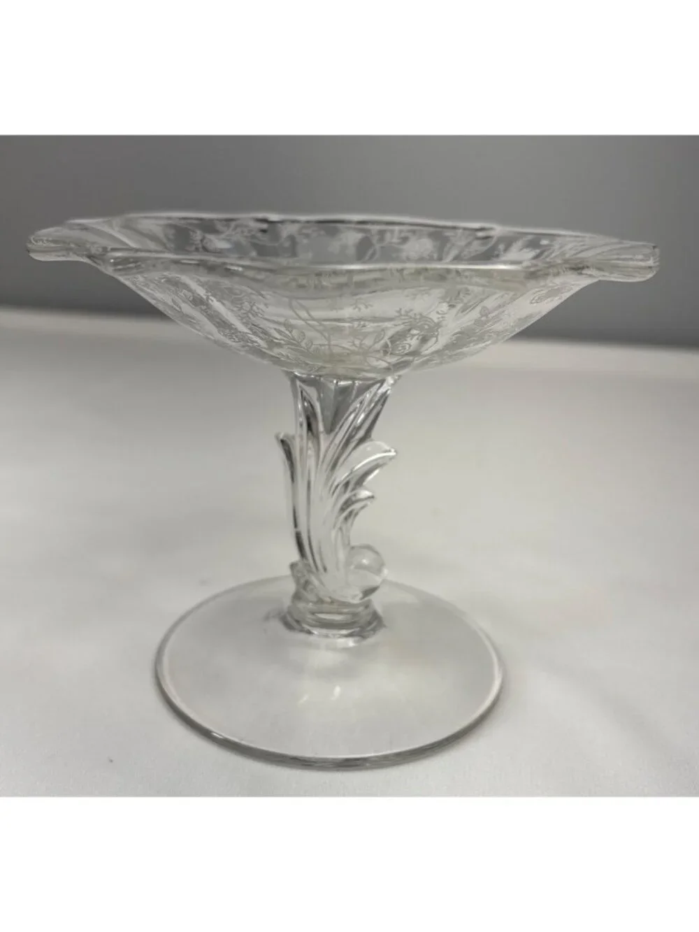 Fostoria Chintz Etched Glass Compote Baroque Base 5